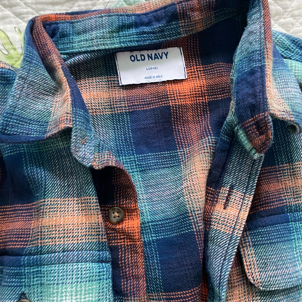 Boys size L 10-12 Lands End Pull On Jean & Old Navy Flannel Shirt Lot - Picture 6 of 6